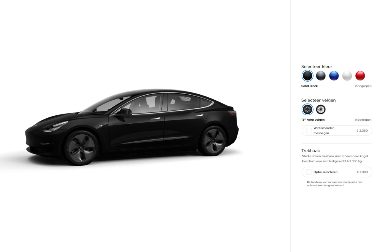 Zwarte Tesla Model 3 wordt 1050 euro duurder