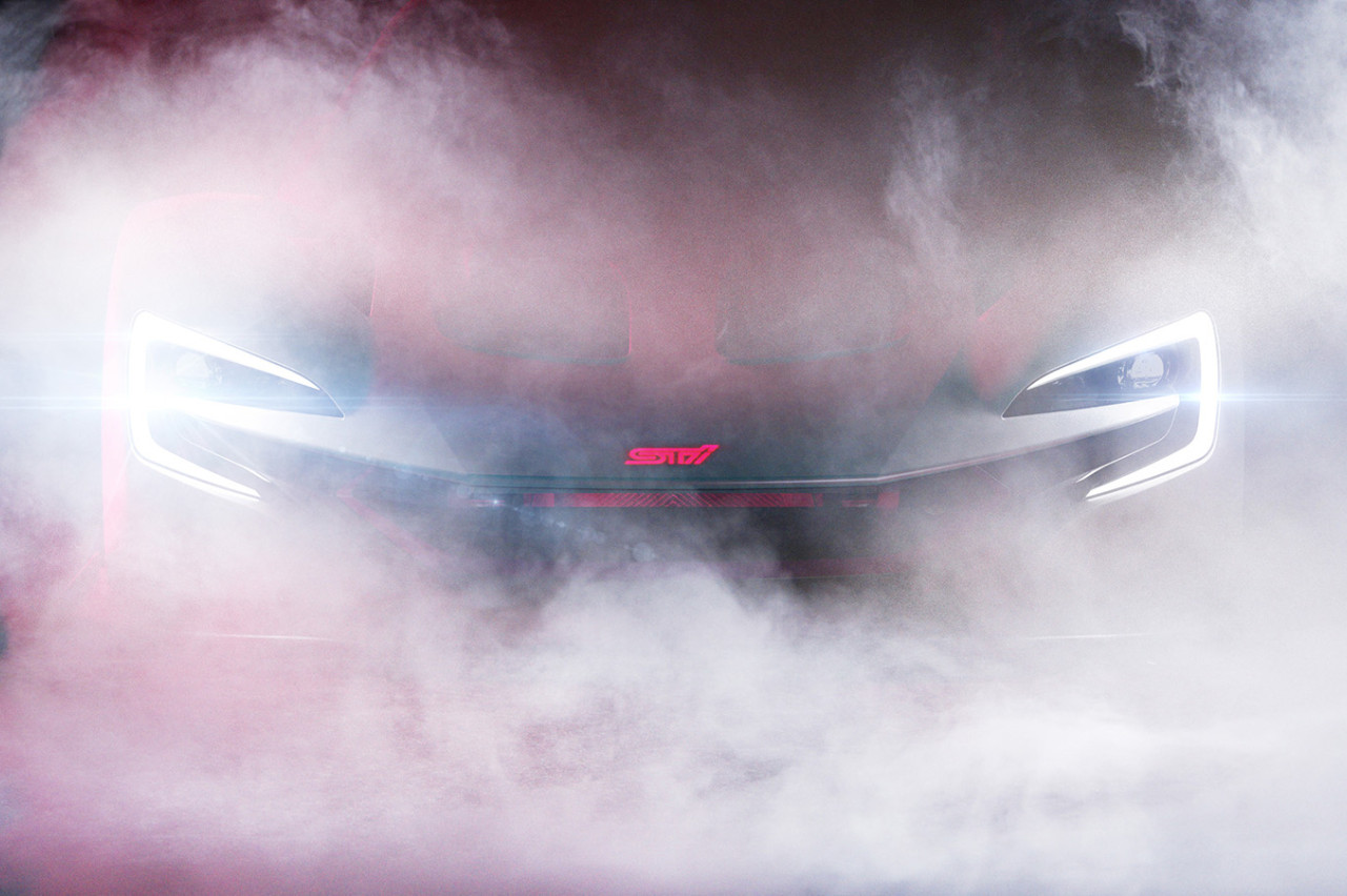Subaru teases green STI E-RA Concept in steaming smoke