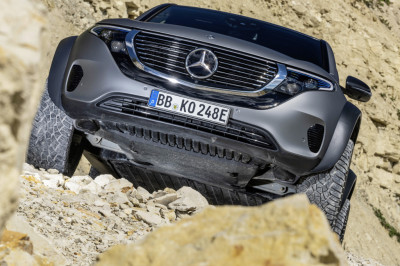Elektrische Mercedes EQC 4x4² zoekt laadpalen in het wild