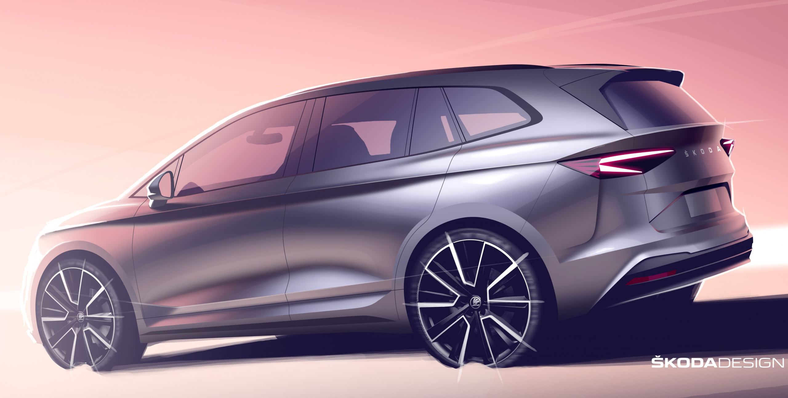 Zo 'dik' als op deze schetsen wordt de Skoda Enyaq niet