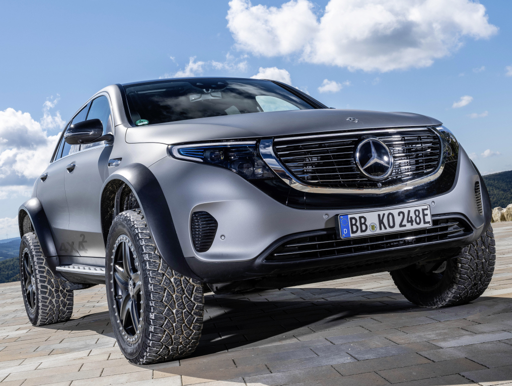 Elektrische Mercedes EQC 4x4² zoekt laadpalen in het wild